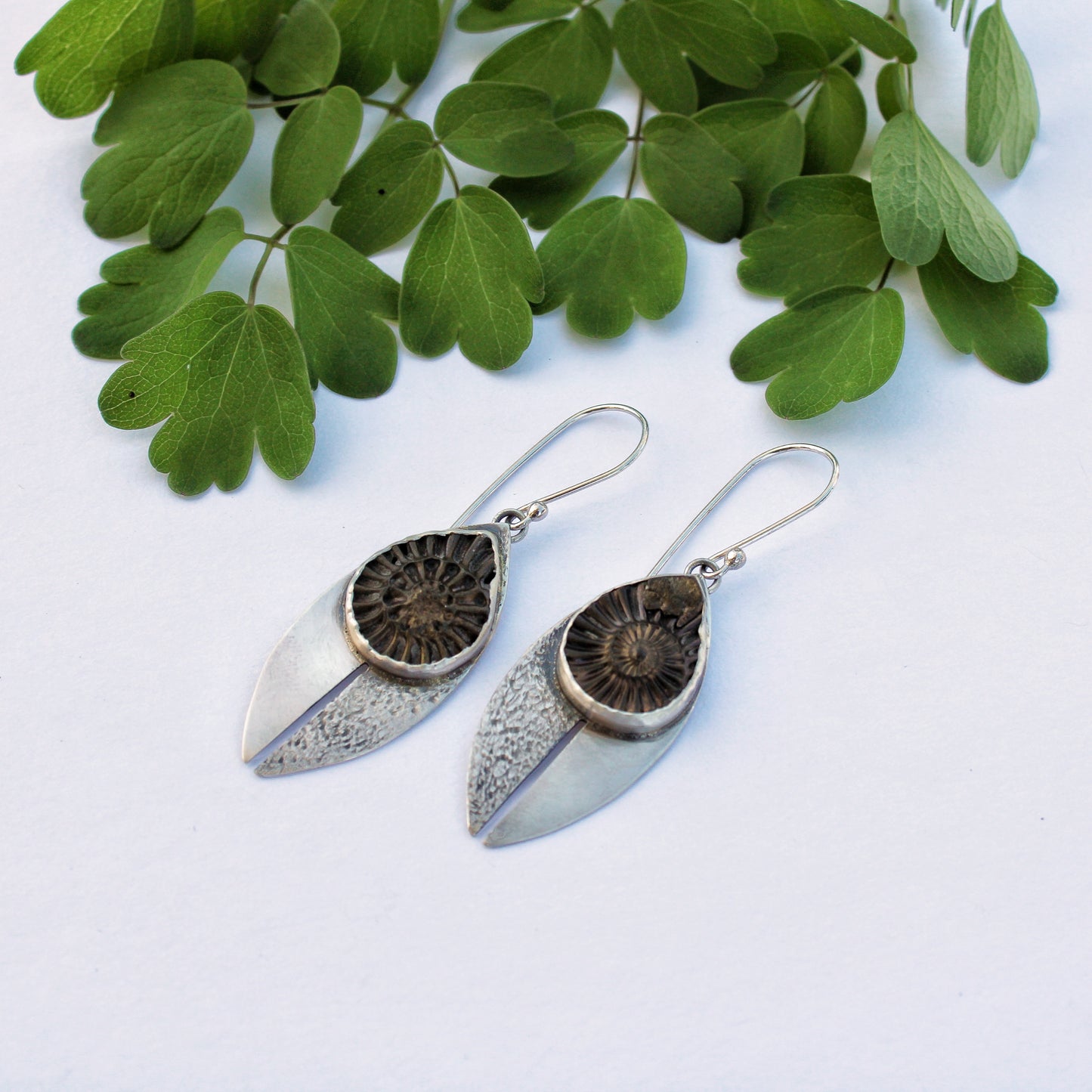 Ancient Guardian Earrings: Sterling Silver & Pyritized Ammonite