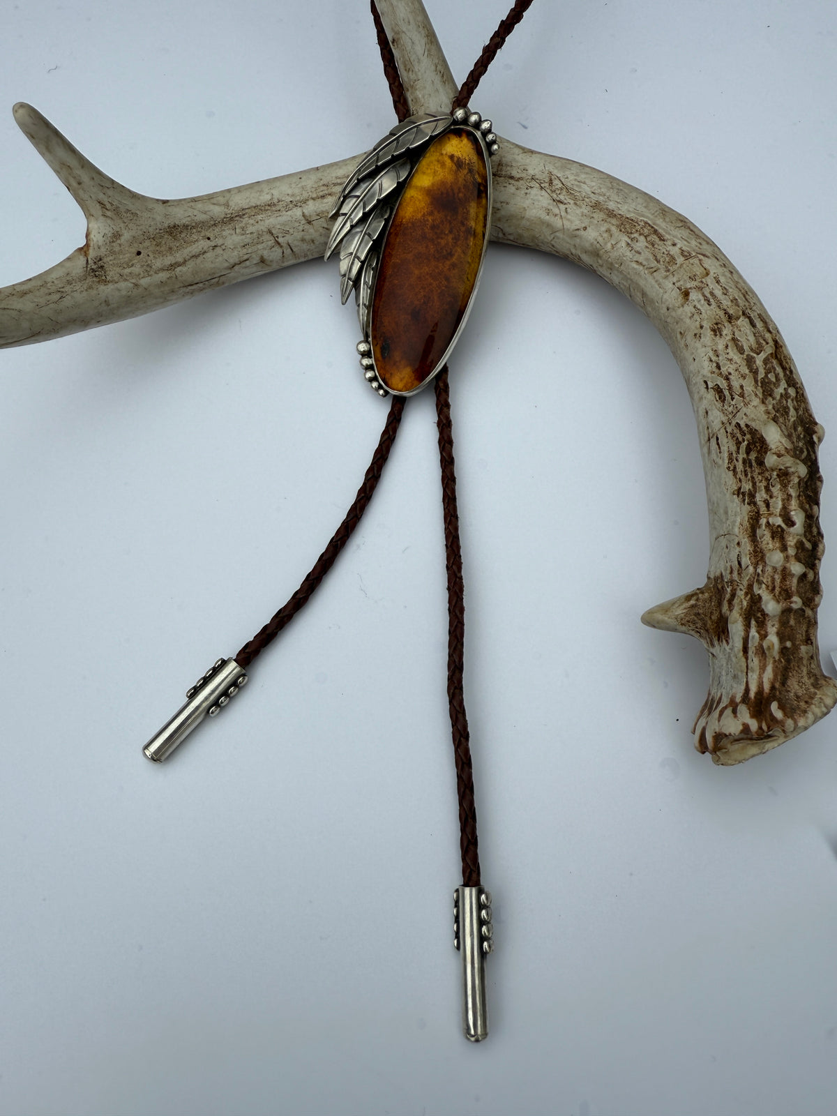 Late Fall Horizon Bolo Tie: Sterling Silver & Chiapas Amber