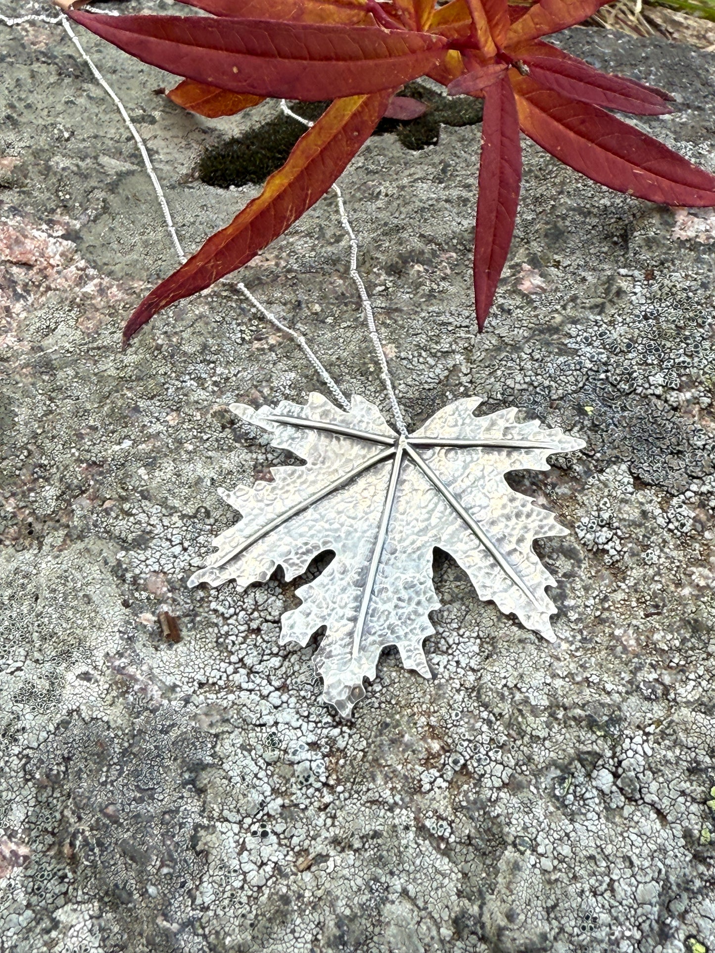 Turning Leaf Pendant: Sterling Silver Maple Leaf