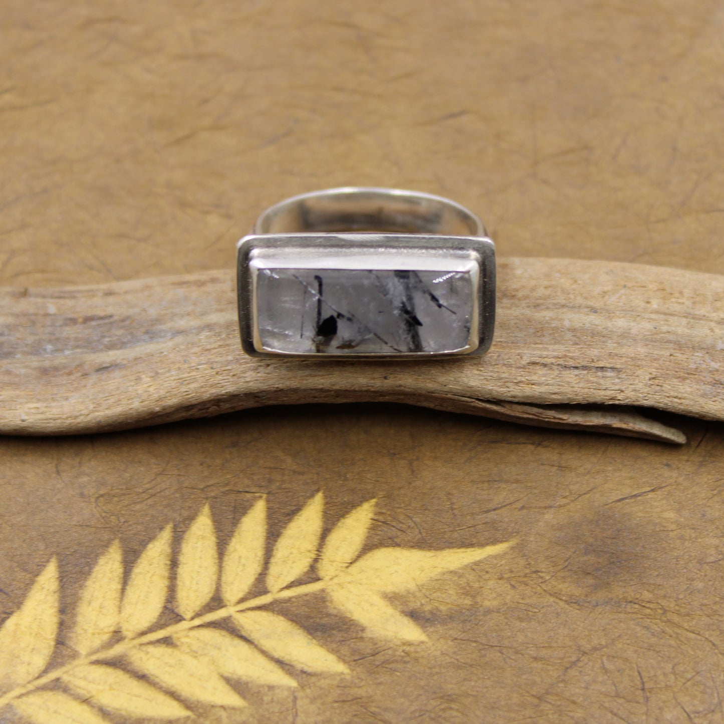 True Continuum Ring: Tourmaline in Quartz Bar Ring & Sterling Silver - size 11