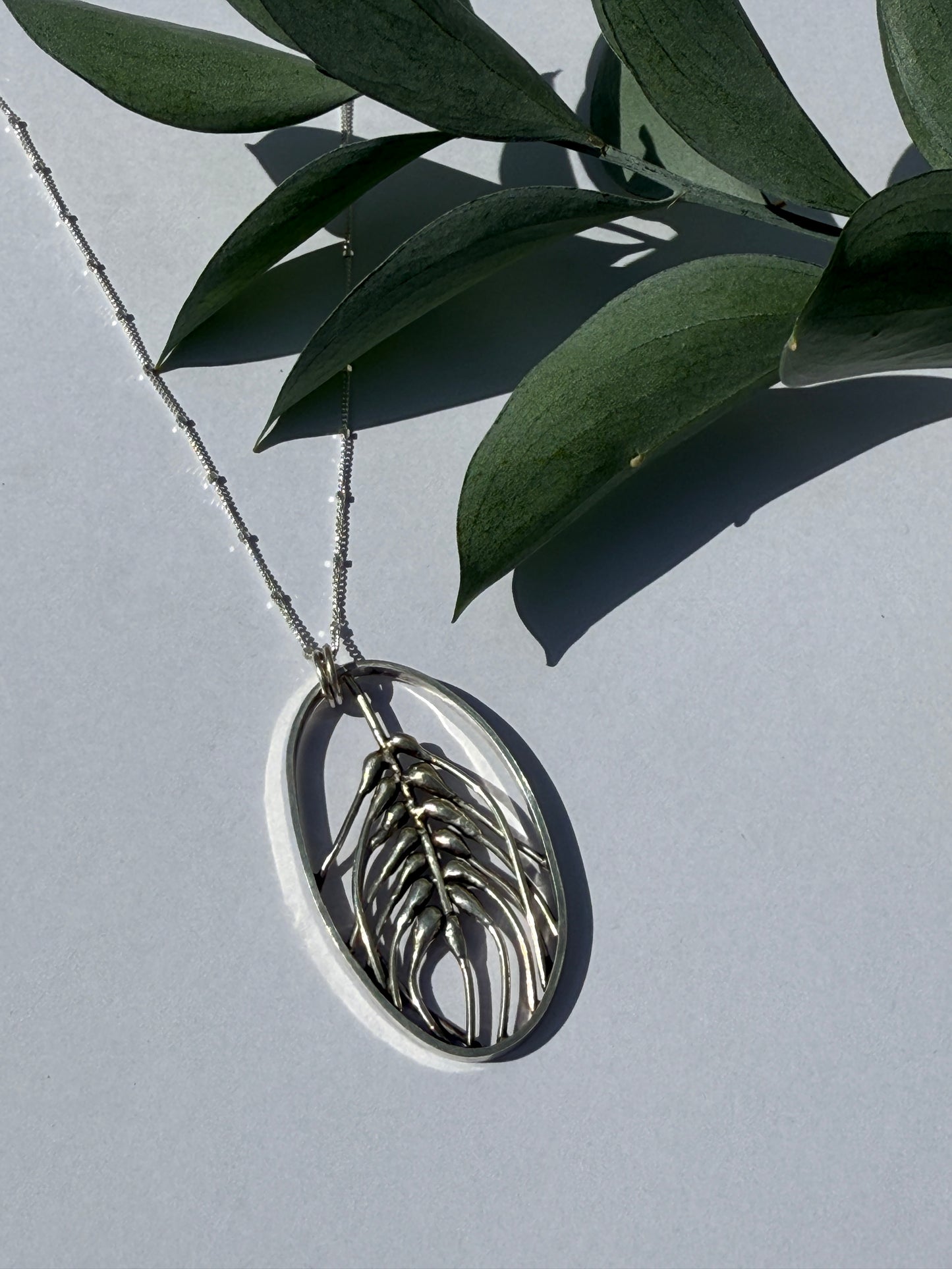 Abundant Harvest Necklace: Sterling Silver & Wheat Oval Pendant