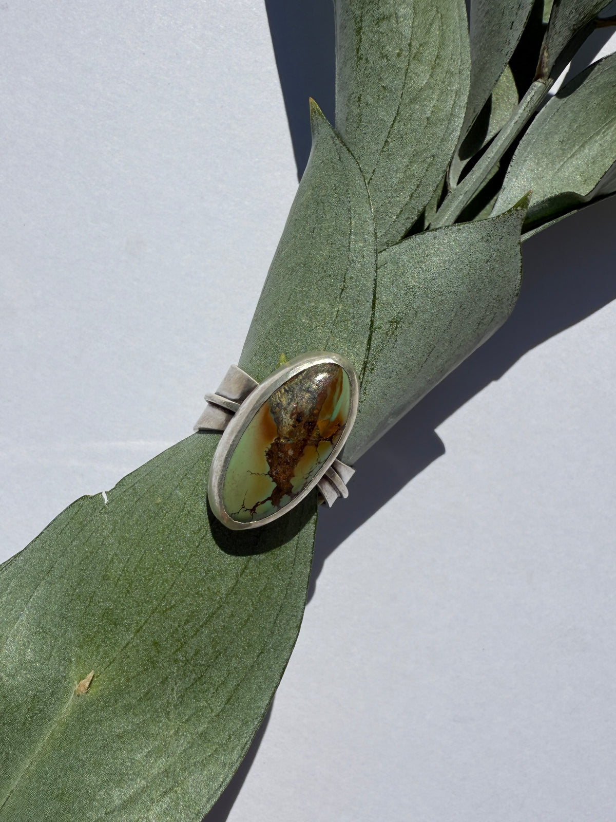 Leafsong Ring - Sterling Silver & Qingu Turquoise - size 7.5