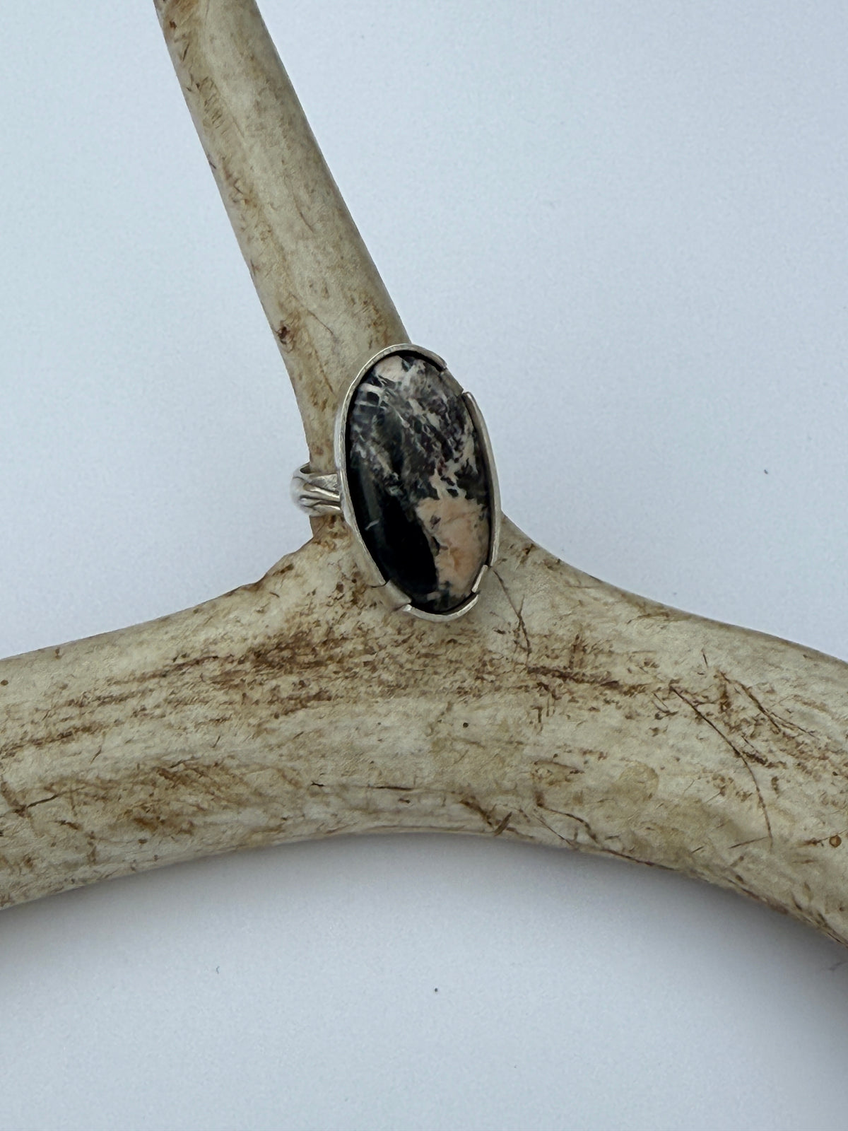 Snowcapped Reflection Ring: Sterling Silver & White Buffalo Turquoise - size 6.25