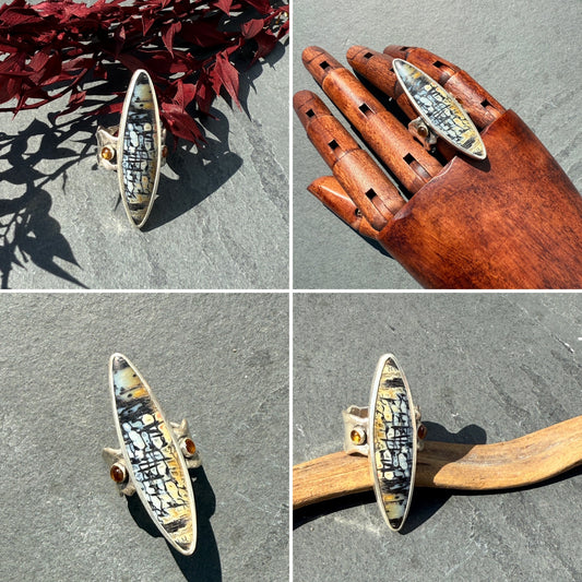 Ancient Earth Ring: Sterling Silver & Petrified Wood - size 9.25