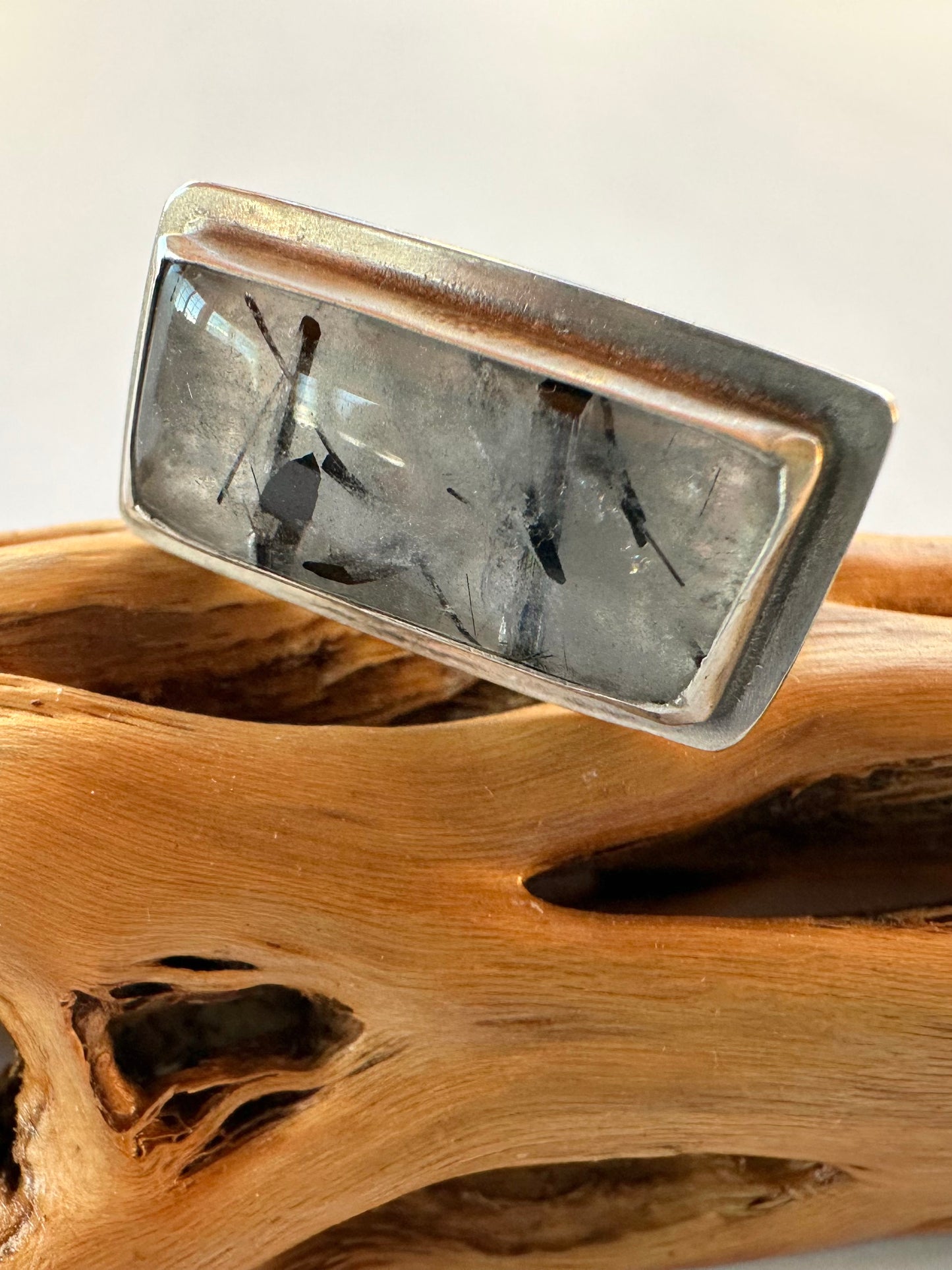 True Continuum Ring: Tourmaline in Quartz Bar Ring & Sterling Silver - size 11