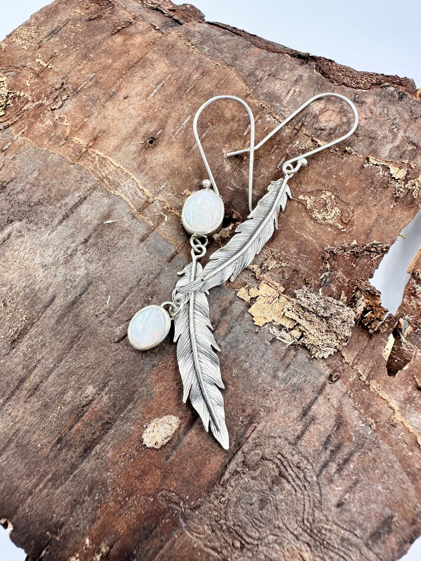 Luminous Path Feather Earrings: Sterling Silver & Australian Opal