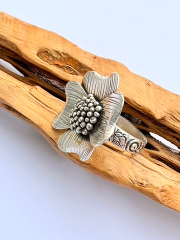 Enduring Bloom Ring: Dogwood & Sterling Silver - size 8