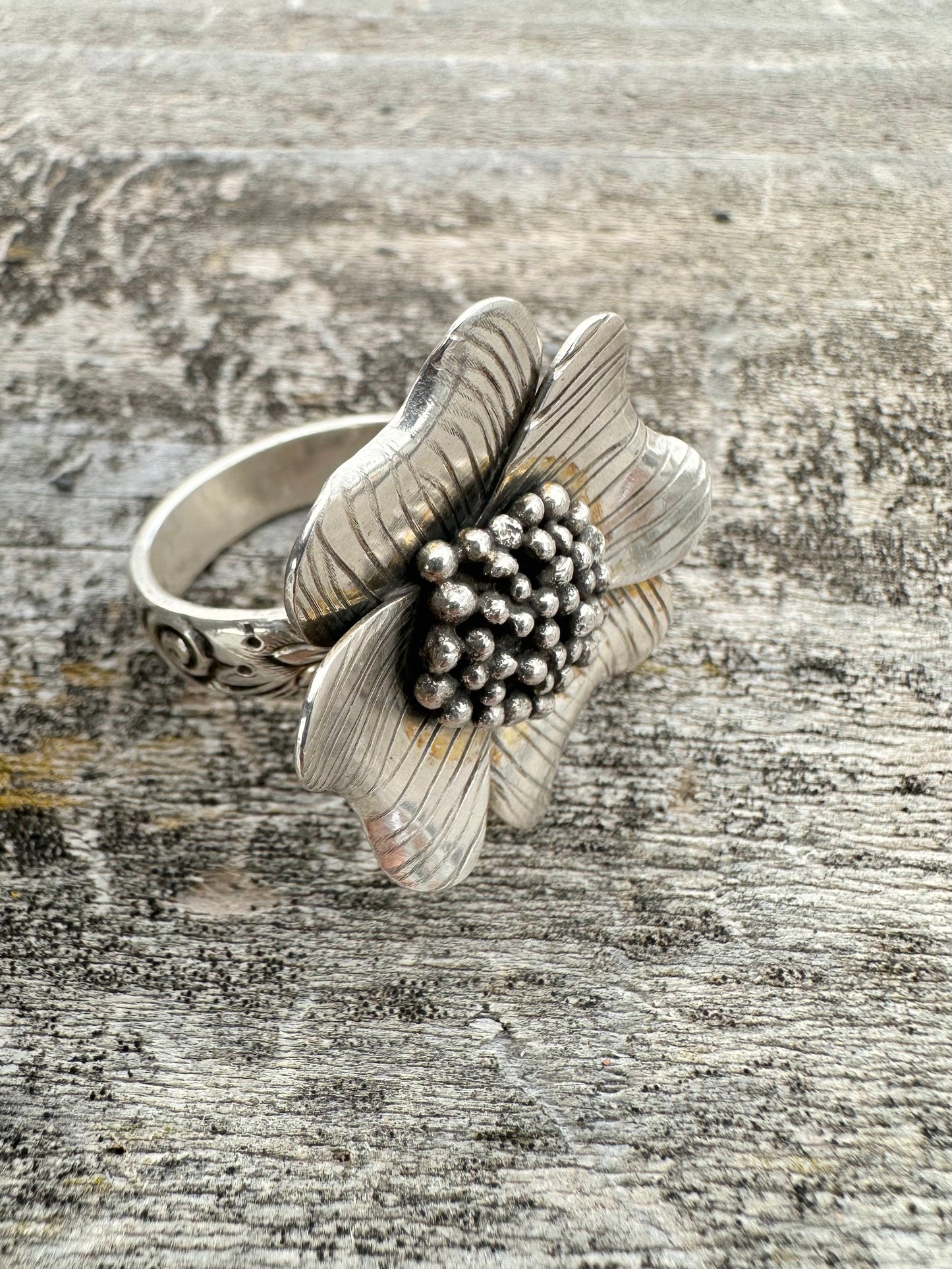 Enduring Bloom Ring: Dogwood & Sterling Silver - size 8