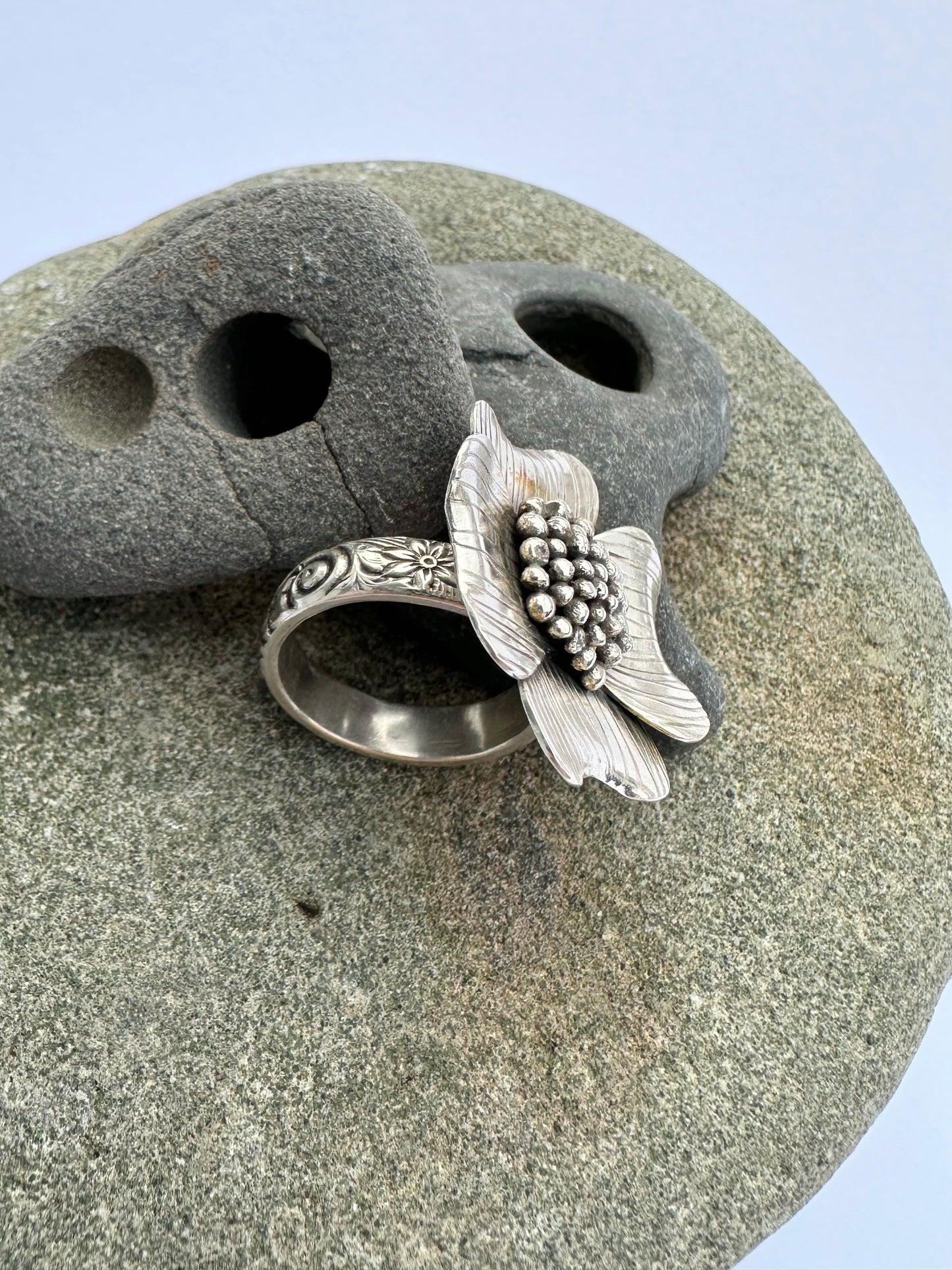 Enduring Bloom Ring: Dogwood & Sterling Silver - size 8