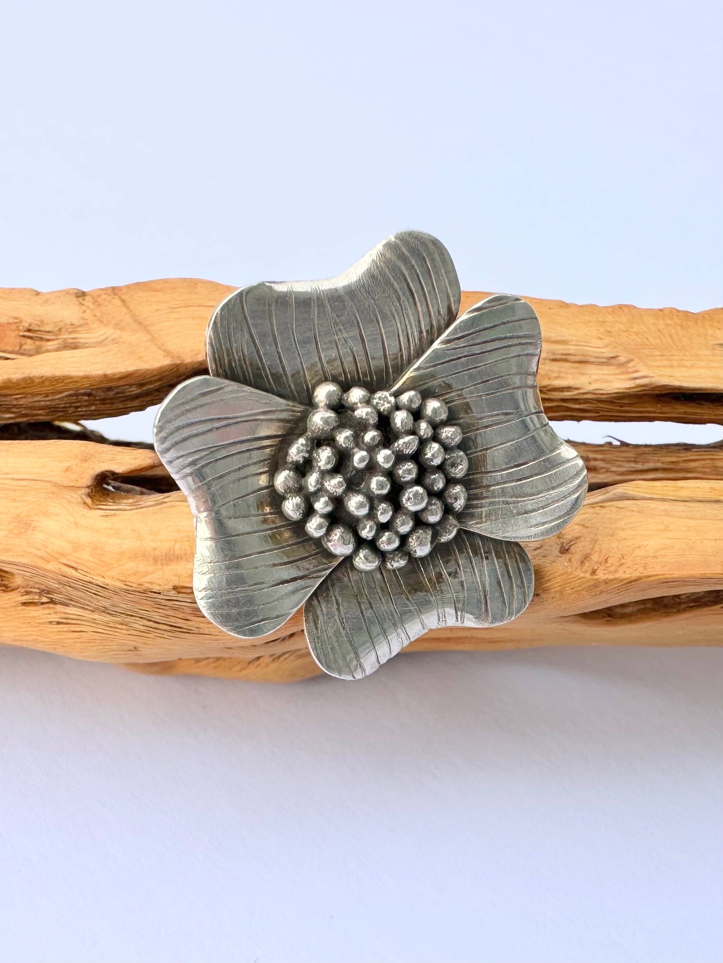Enduring Bloom Ring: Dogwood & Sterling Silver - size 8