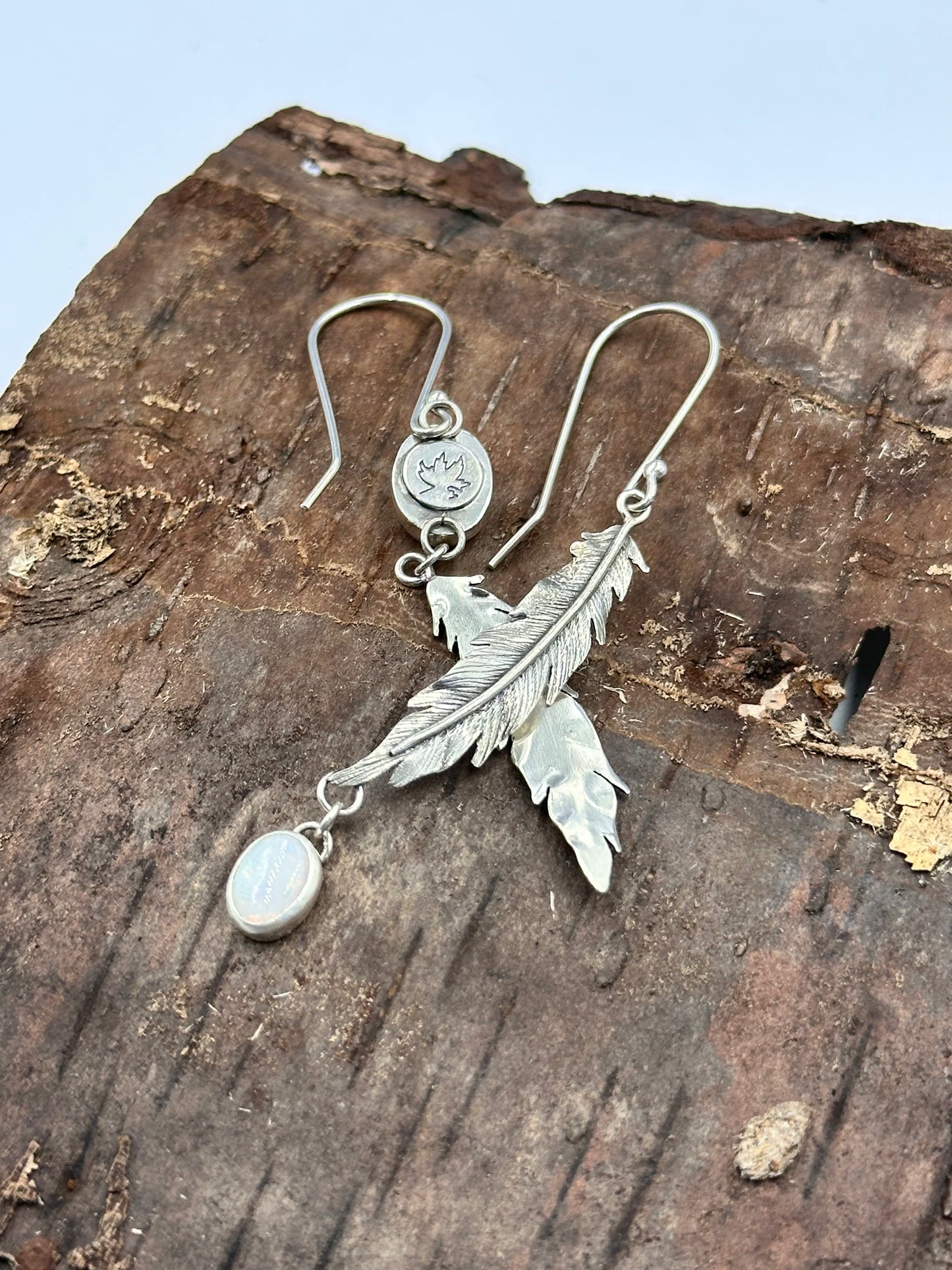 Luminous Path Feather Earrings: Sterling Silver & Australian Opal