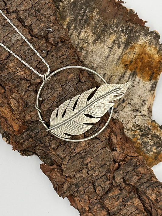 Soaring Spirit Pendant: Sterling Silver Feather Hoop