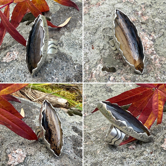 Riverbend Ring: Sterling Silver & Montana Agate - size 8.25