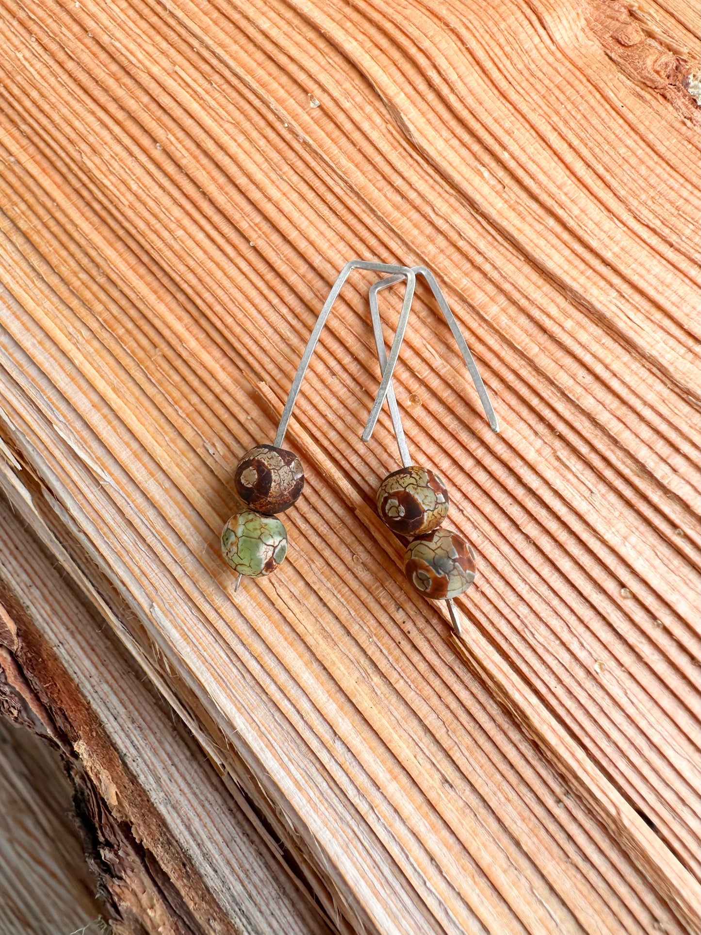 Enduring Thread Earrings: Sterling Silver & Argentium Wishbone Dzi Beads