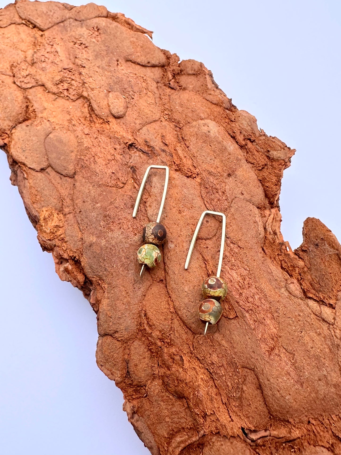 Enduring Thread Earrings: Sterling Silver & Argentium Wishbone Dzi Beads