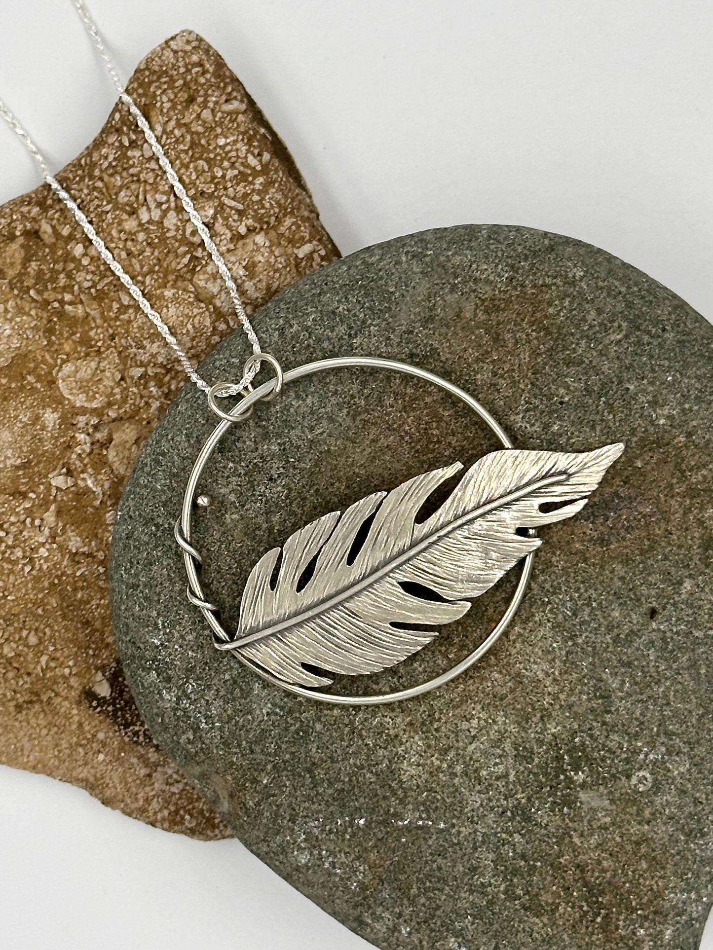 Soaring Spirit Pendant: Sterling Silver Feather Hoop