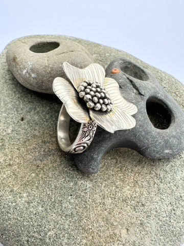 Enduring Bloom Ring: Dogwood & Sterling Silver - size 8