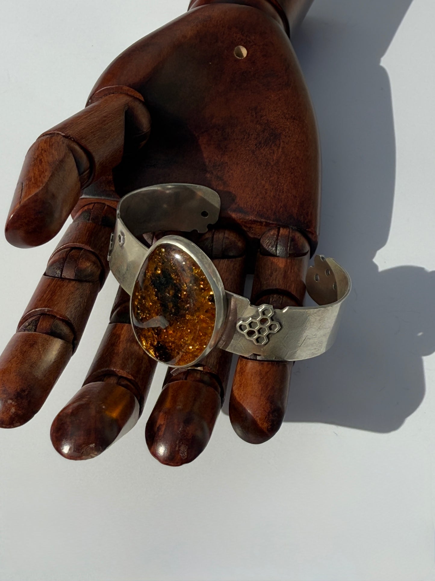 Sunlit Hive Cuff: Sterling Silver & Baltic Amber