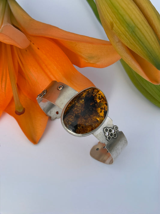 Sunlit Hive Cuff: Sterling Silver & Baltic Amber