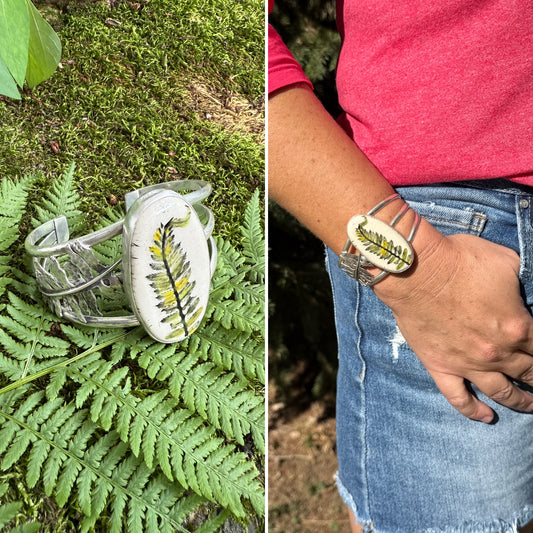 Sanctuary Cuff: Sterling Silver & Ceramic Sword Fern