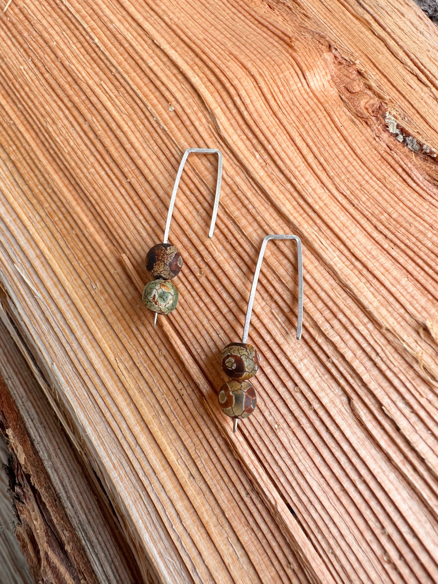 Enduring Thread Earrings: Sterling Silver & Argentium Wishbone Dzi Beads