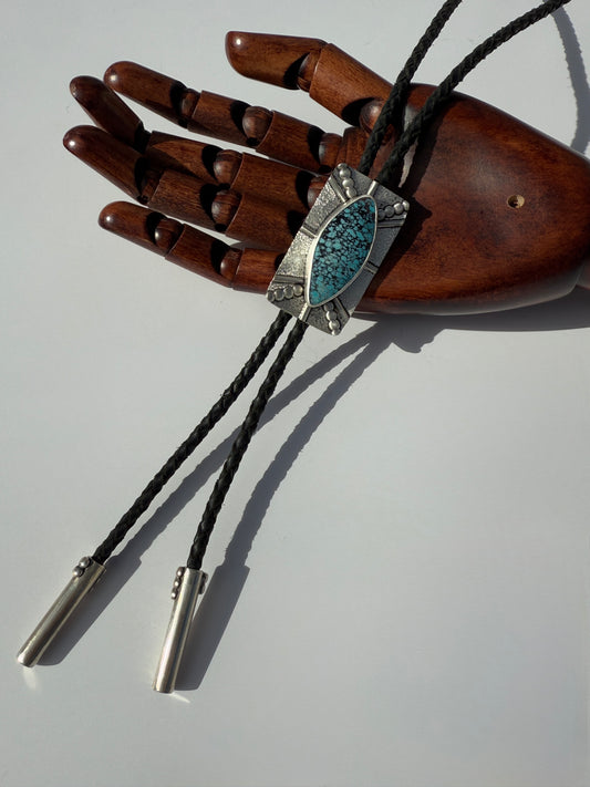 Wild River Currents Bolo Tie: Sterling Silver & Spiderweb Turquoise