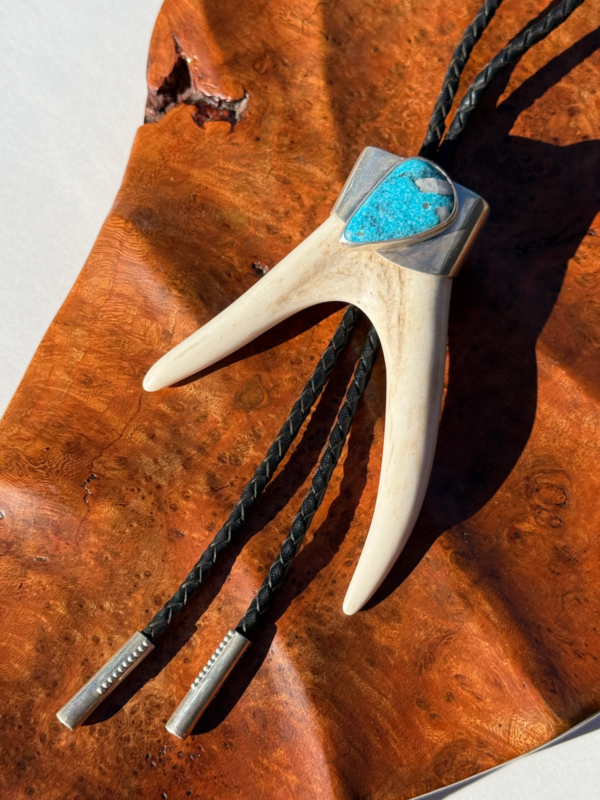 The Trail Boss Bolo Tie: Sterling Silver & Qingu Turquoise