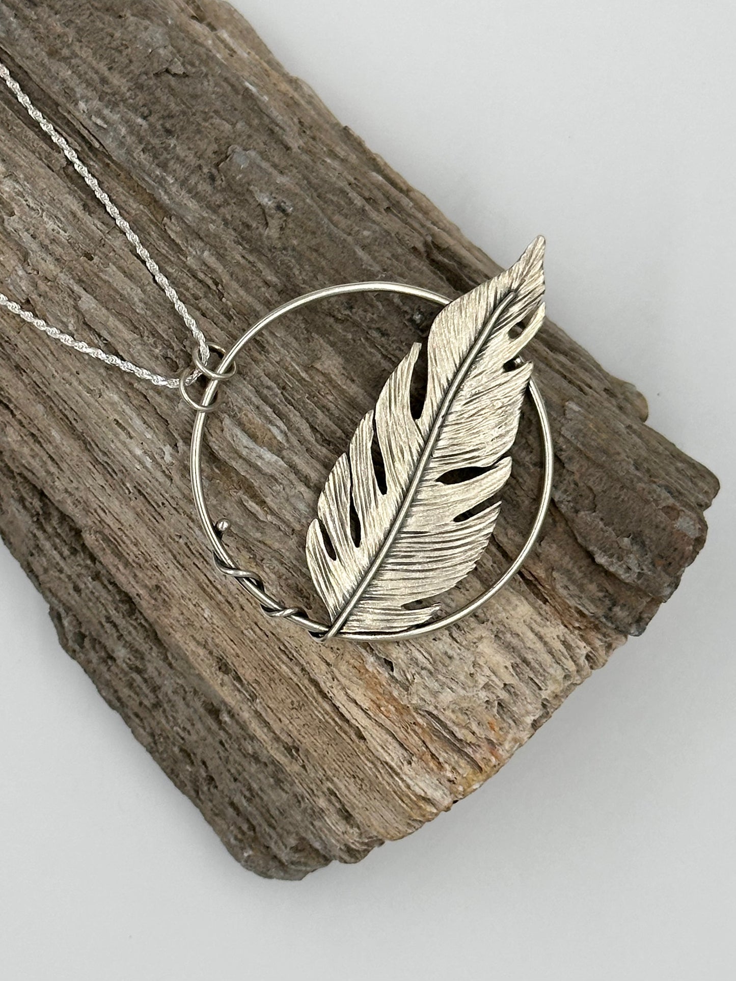Soaring Spirit Pendant: Sterling Silver Feather Hoop