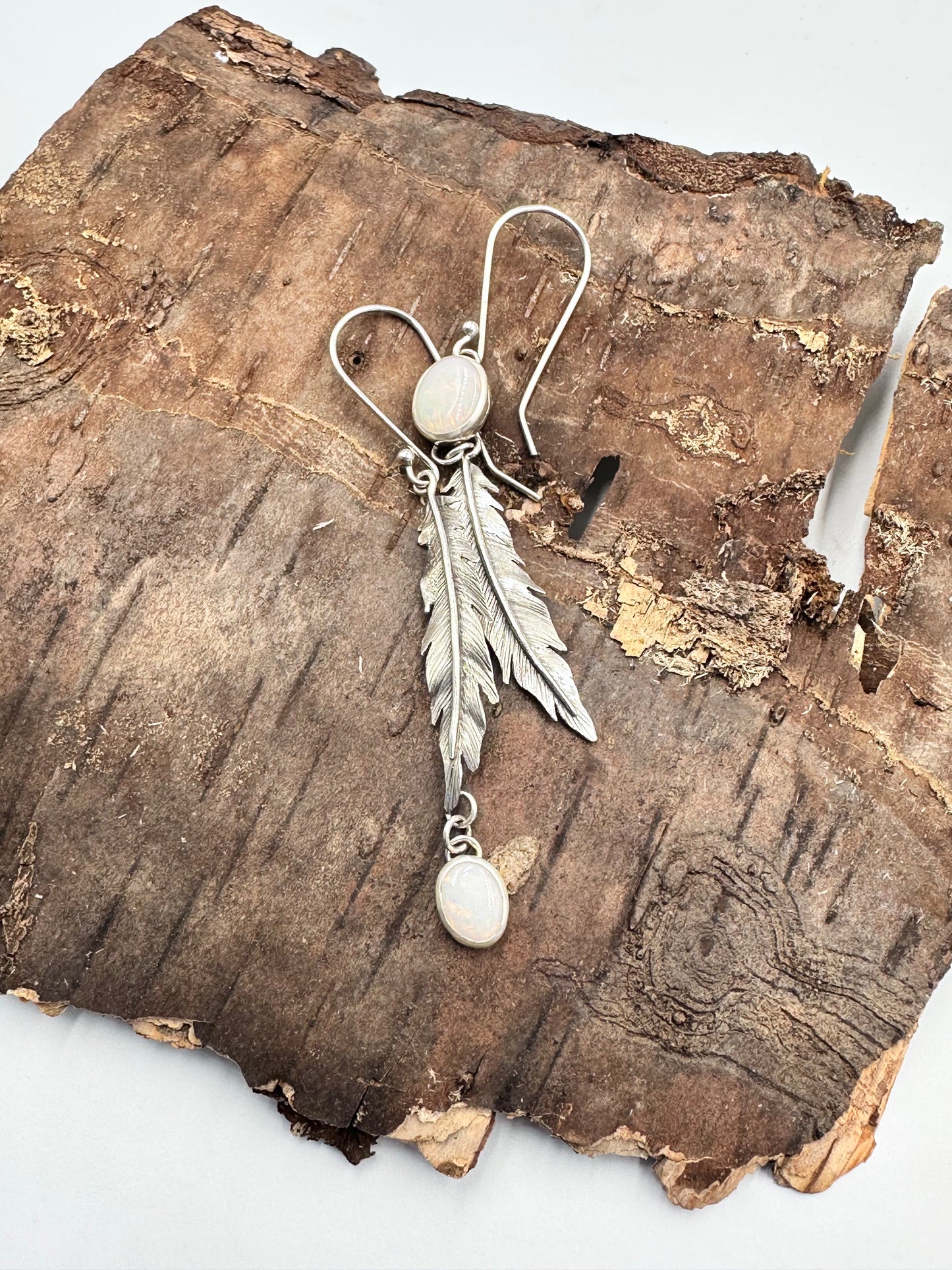 Luminous Path Feather Earrings: Sterling Silver & Australian Opal