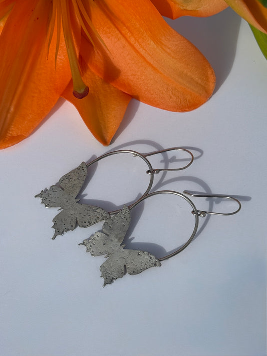 Winged Serenity Hoop Earrings: Sterling Silver Butterflies