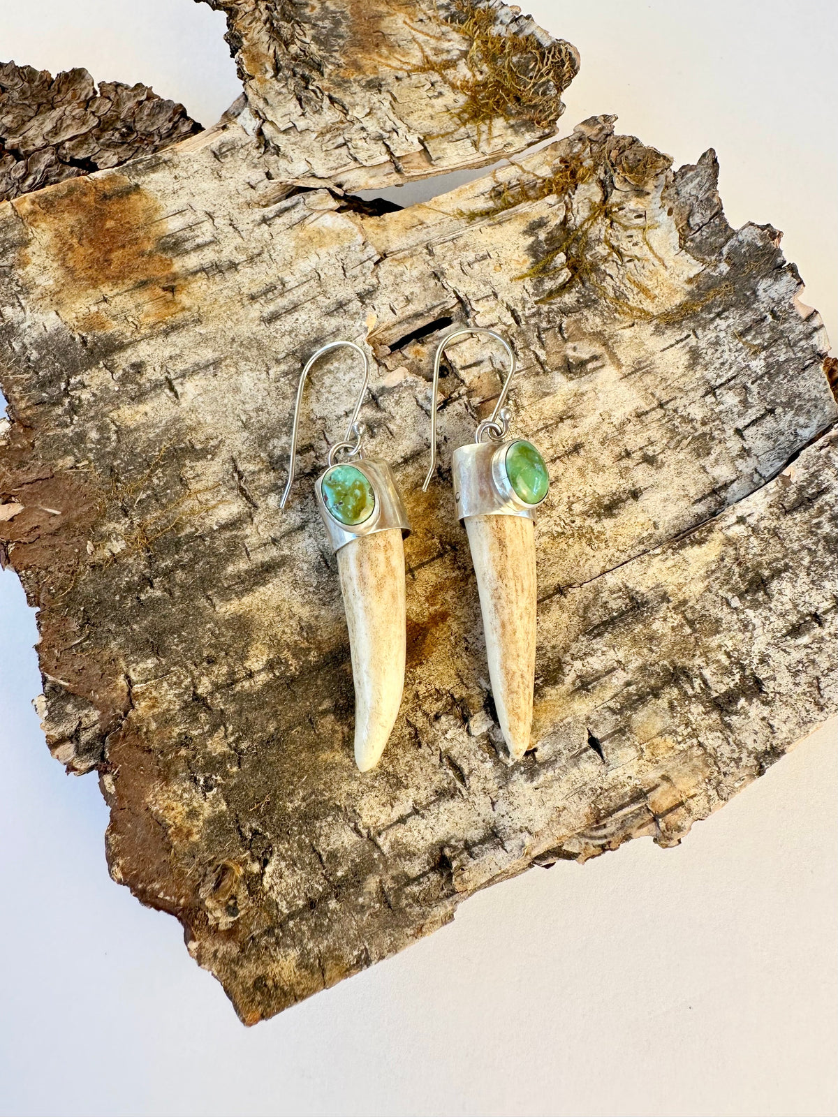 Wild Crown Earrings: Sonoran Lime Turquoise Antler & Sterling Silver