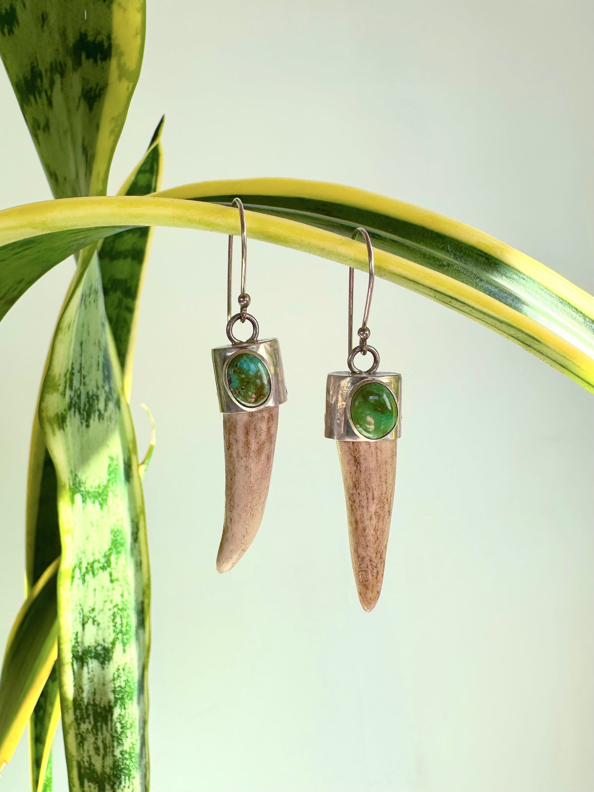 Wild Crown Earrings: Sonoran Lime Turquoise Antler & Sterling Silver