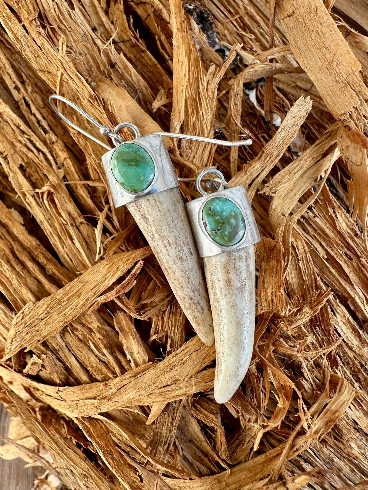 Wild Crown Earrings: Sonoran Lime Turquoise Antler & Sterling Silver