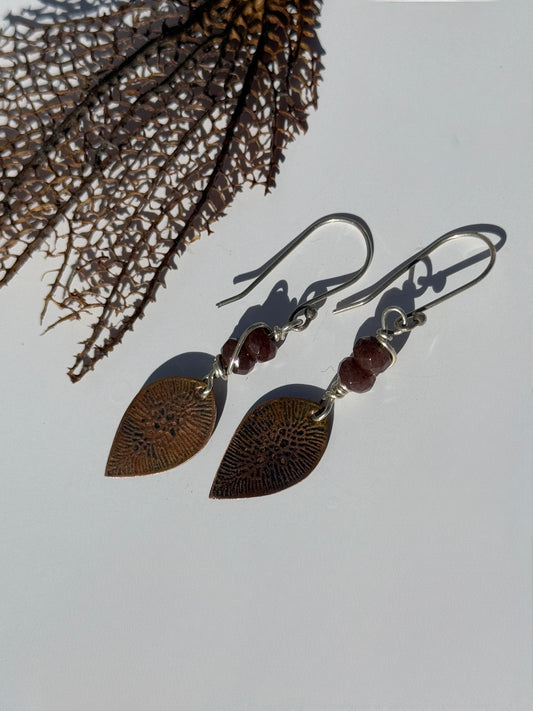 Celestial Fields Earrings: Copper Cell Earrings with Purple Impression Jasper