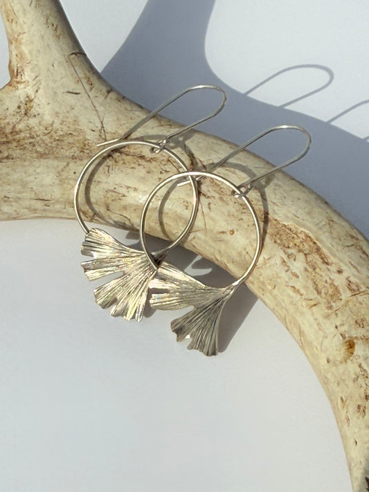 Resilience and Hope Gingko Hoop Earrings: Sterling Silver Gingko Leaves