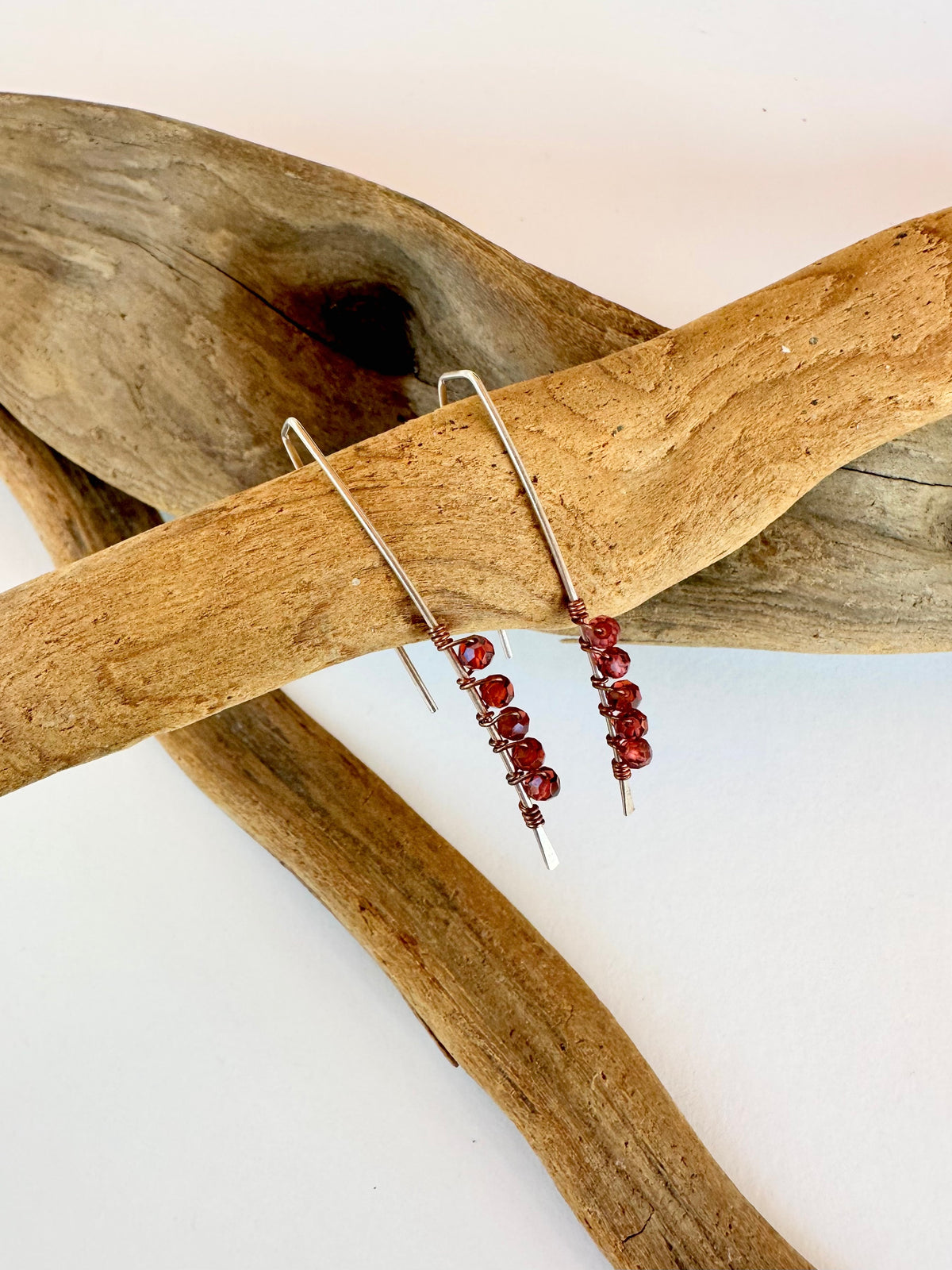 Ember Wish Earrings: Argentium Wishbone Garnet & Sterling Silver