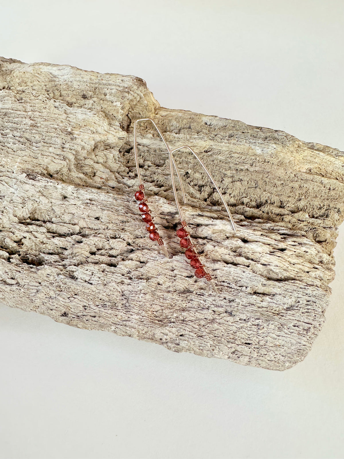 Ember Wish Earrings: Argentium Wishbone Garnet & Sterling Silver
