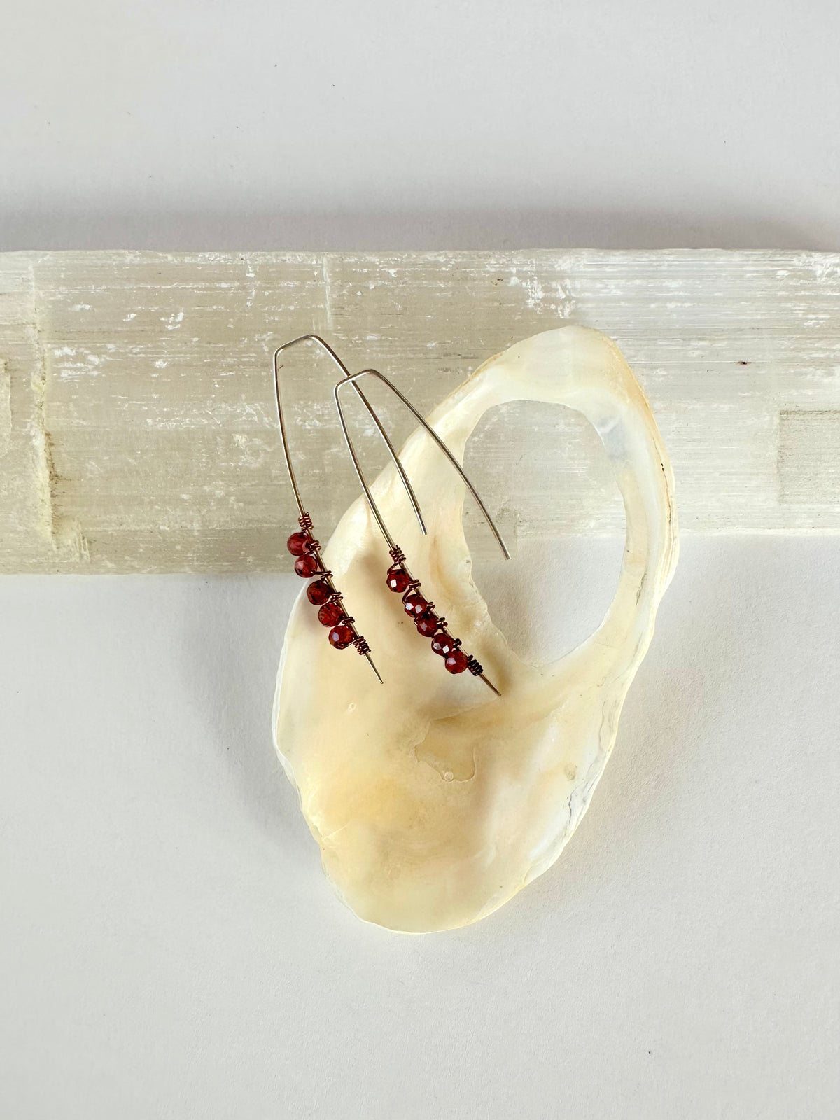 Ember Wish Earrings: Argentium Wishbone Garnet & Sterling Silver