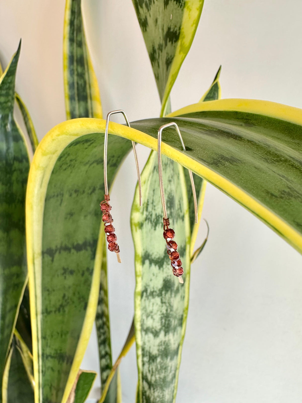 Ember Wish Earrings: Argentium Wishbone Garnet & Sterling Silver