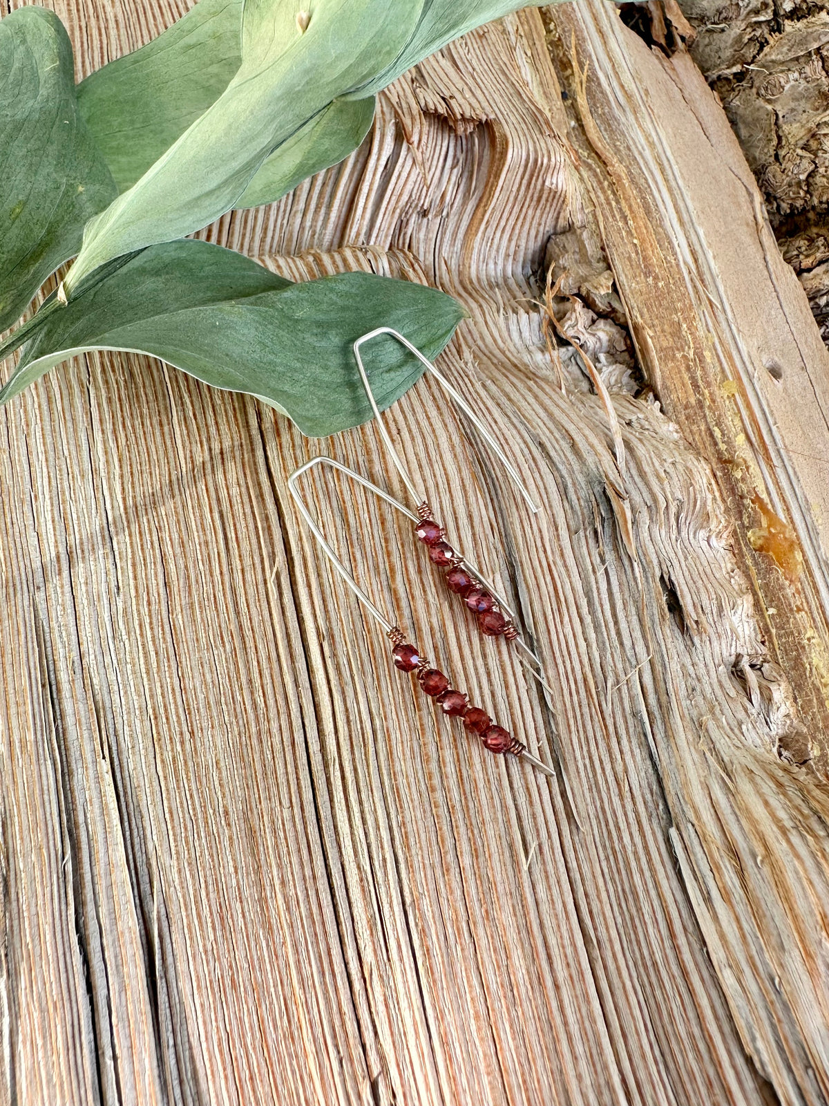 Ember Wish Earrings: Argentium Wishbone Garnet & Sterling Silver