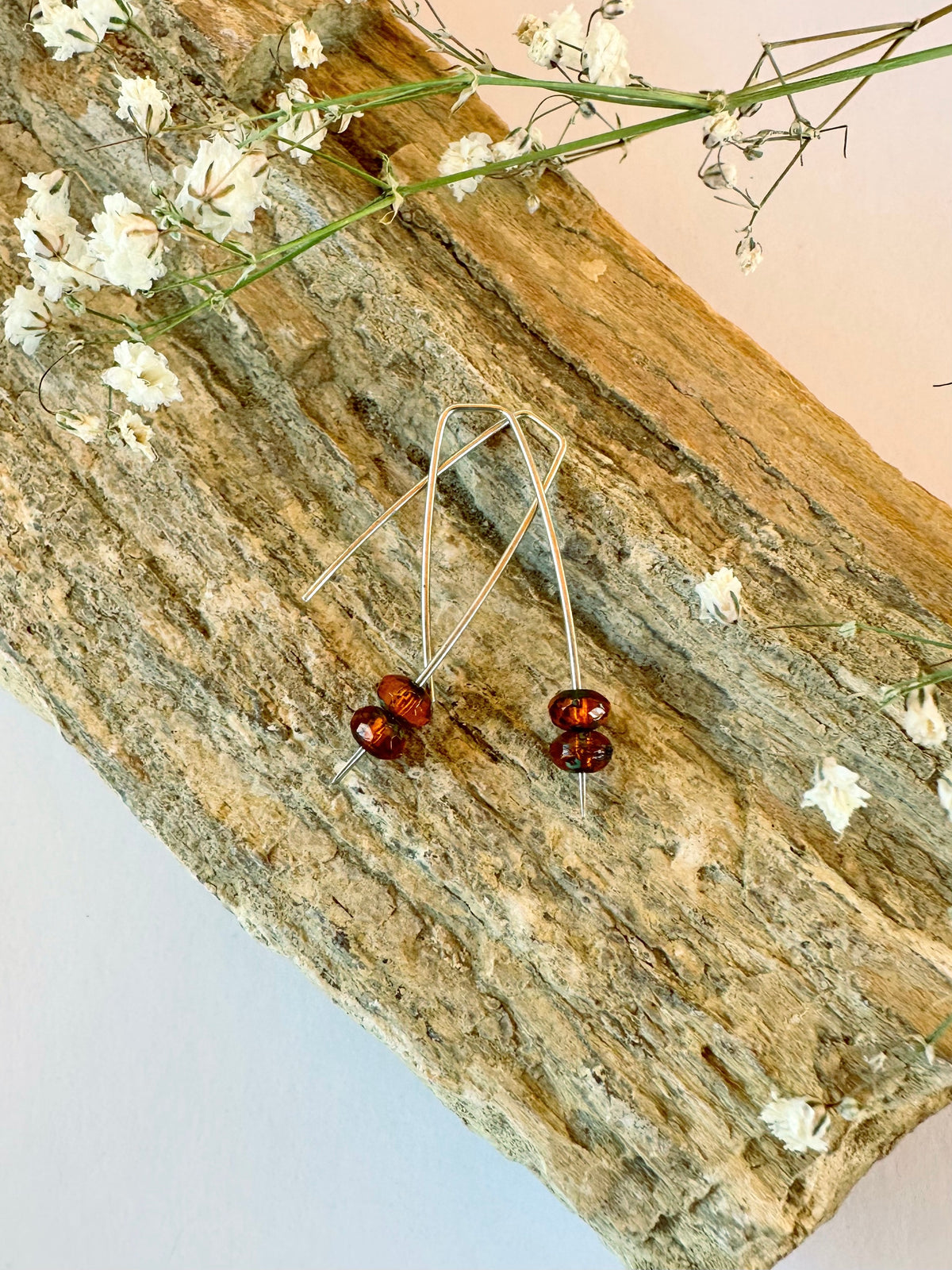 Autumn Stem Earrings: Argentium Hyacinth Picasso Beads & Sterling Silver