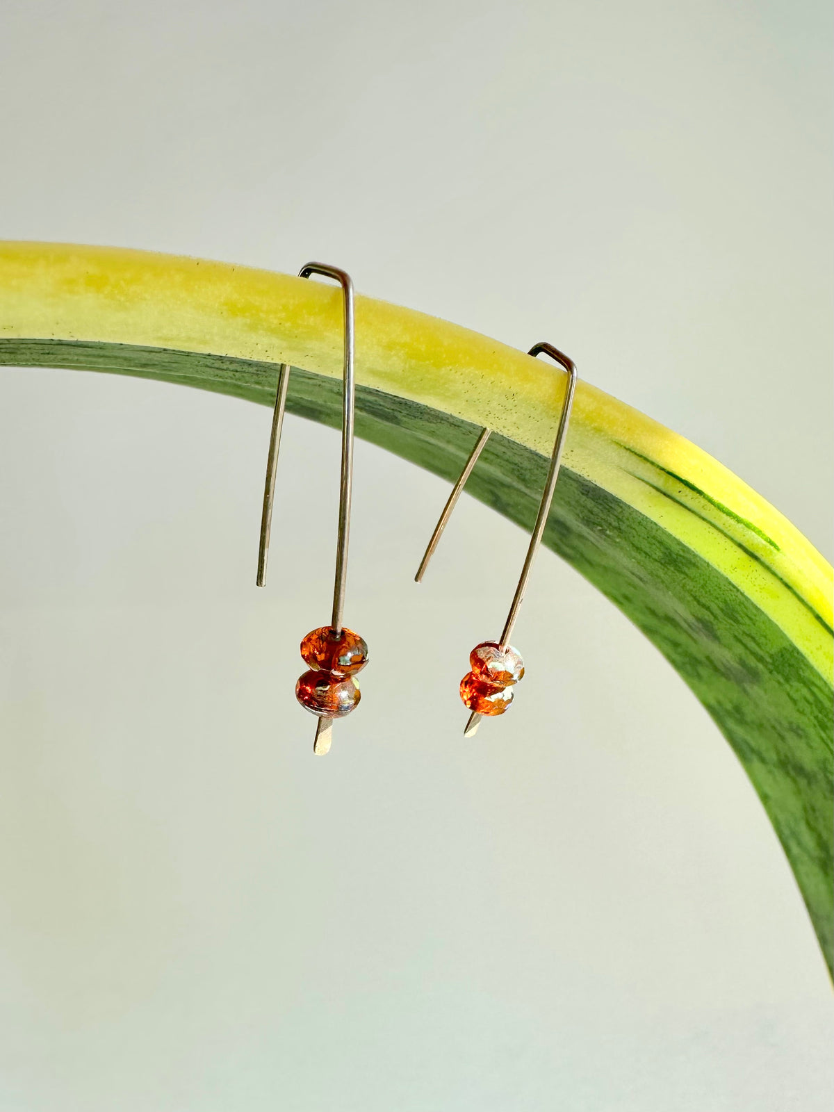 Autumn Stem Earrings: Argentium Hyacinth Picasso Beads & Sterling Silver