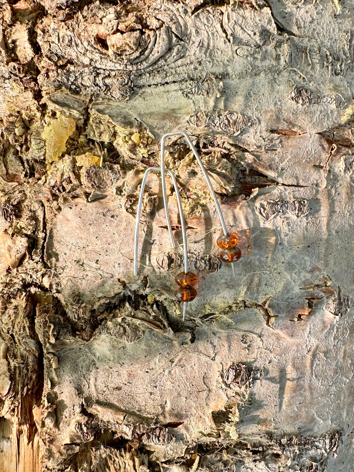 Autumn Stem Earrings: Argentium Hyacinth Picasso Beads & Sterling Silver