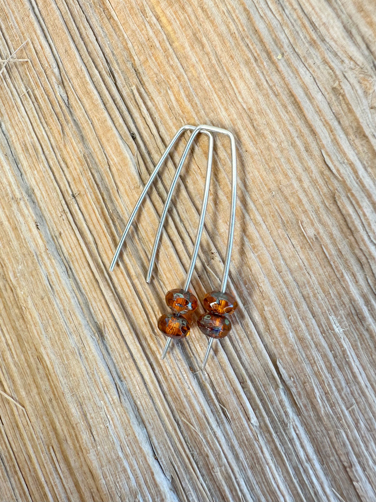 Autumn Stem Earrings: Argentium Hyacinth Picasso Beads & Sterling Silver