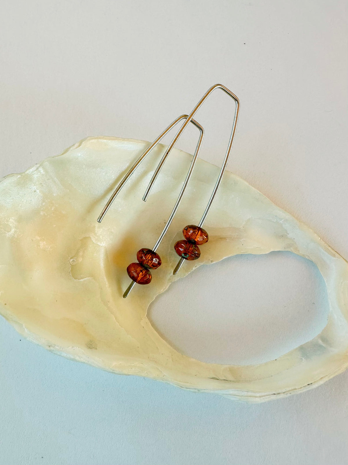 Autumn Stem Earrings: Argentium Hyacinth Picasso Beads & Sterling Silver