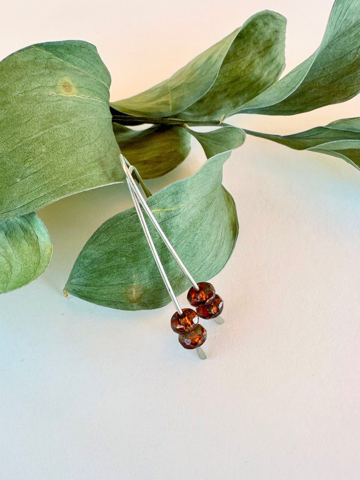 Autumn Stem Earrings: Argentium Hyacinth Picasso Beads & Sterling Silver