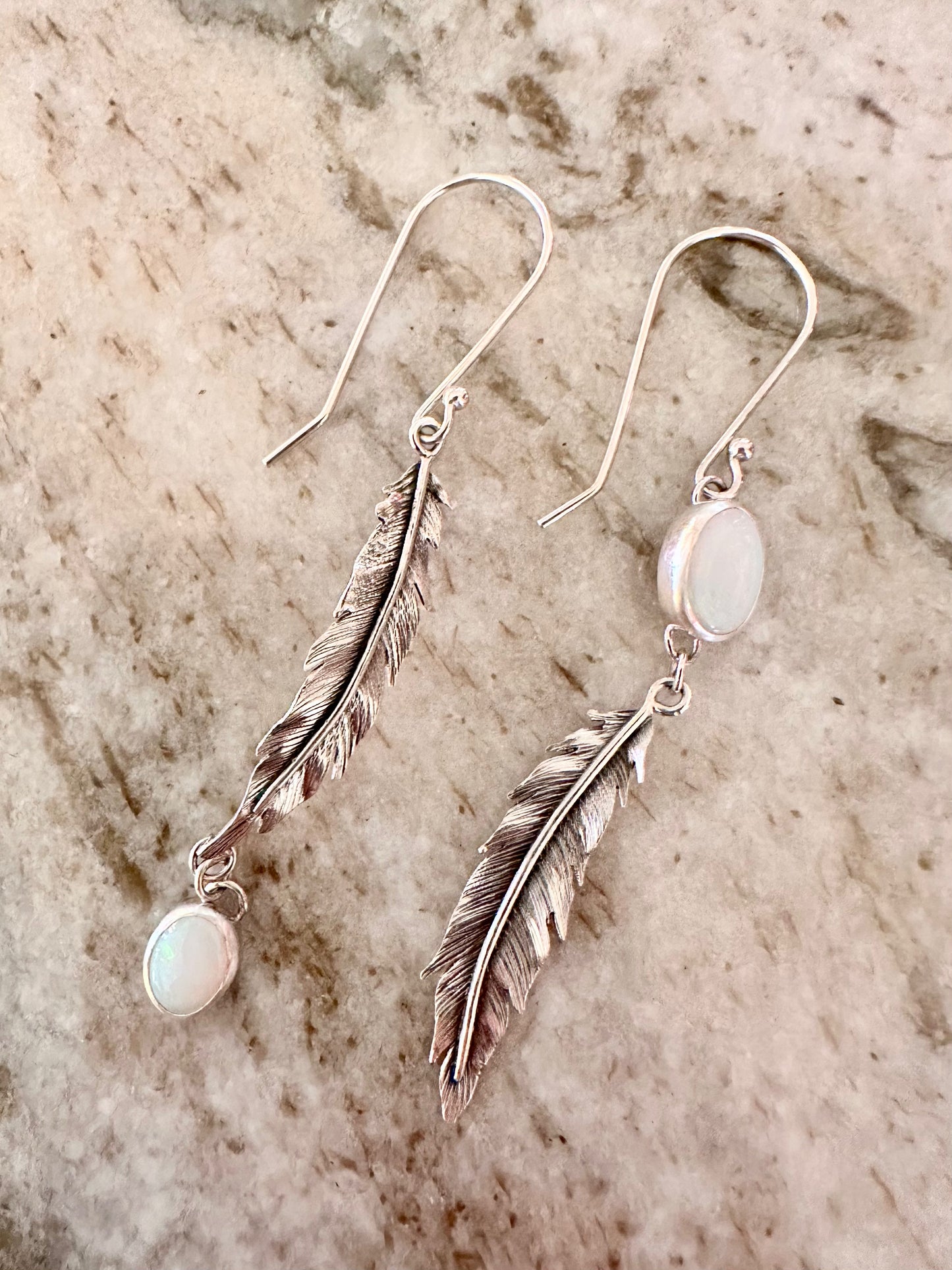 Luminous Path Feather Earrings: Sterling Silver & Australian Opal
