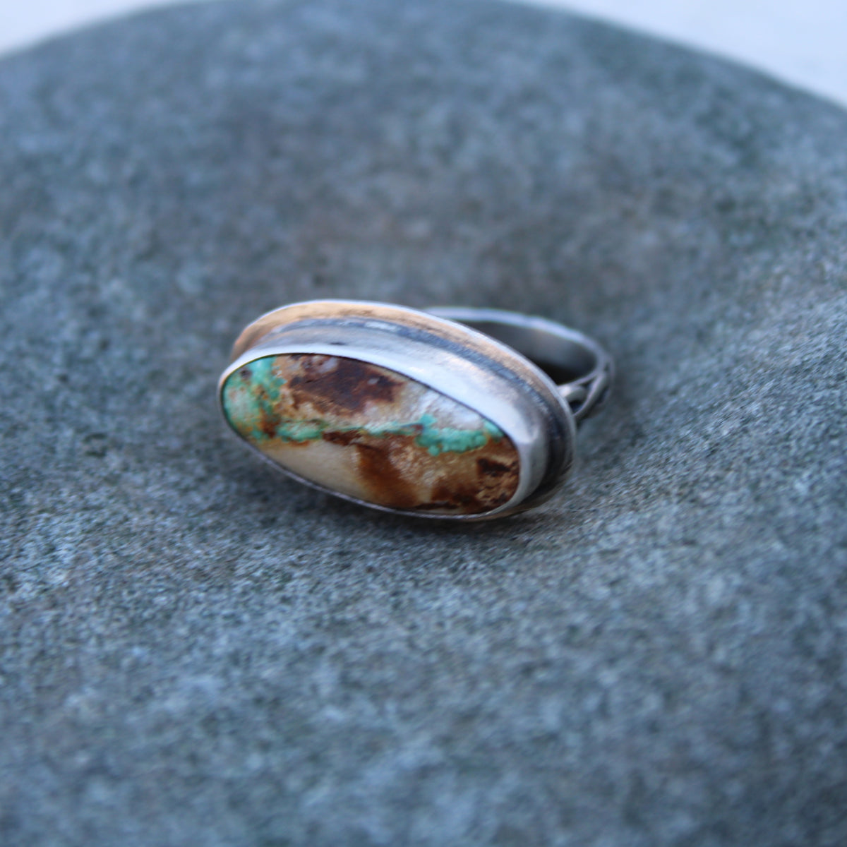 River's Flow Ring: Sterling Silver Royston Ribbon Turquoise - size 8.25
