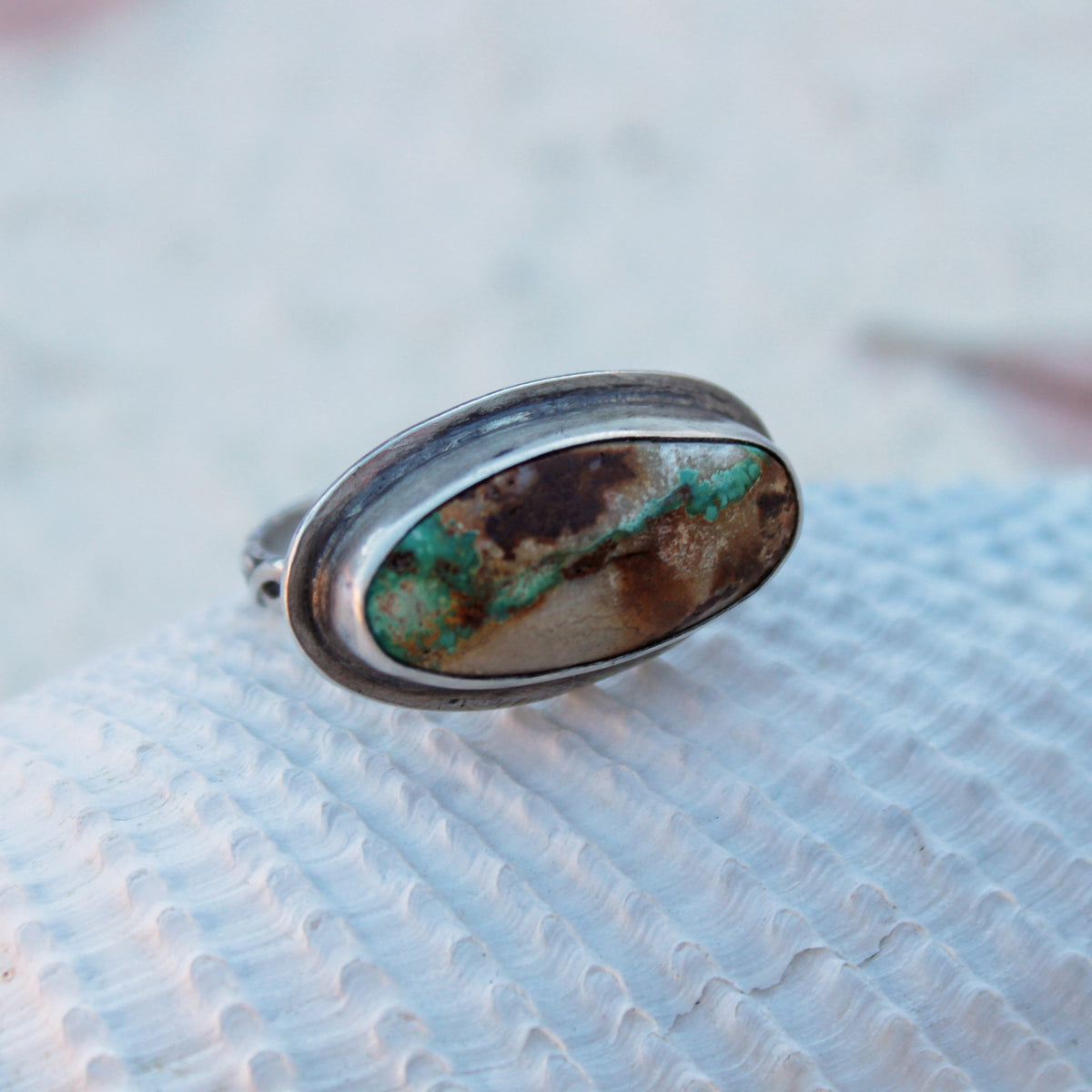 River's Flow Ring: Sterling Silver Royston Ribbon Turquoise - size 8.25