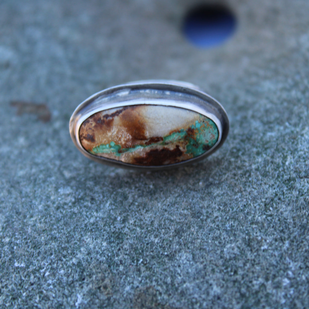River's Flow Ring: Sterling Silver Royston Ribbon Turquoise - size 8.25
